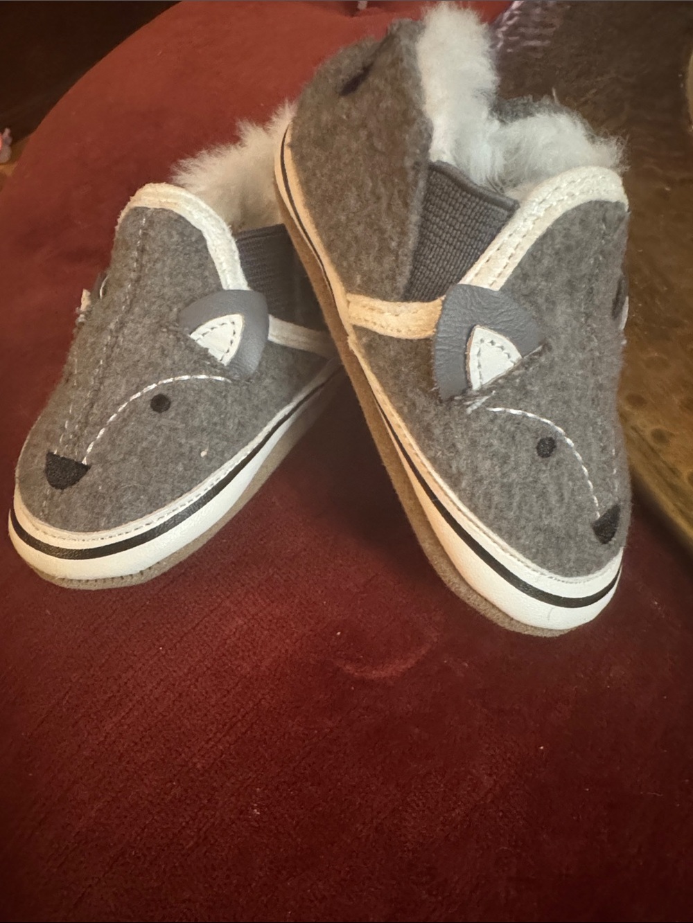 Robeez Gray Fuzzy-Lined Animal Face Slip-On Slippers